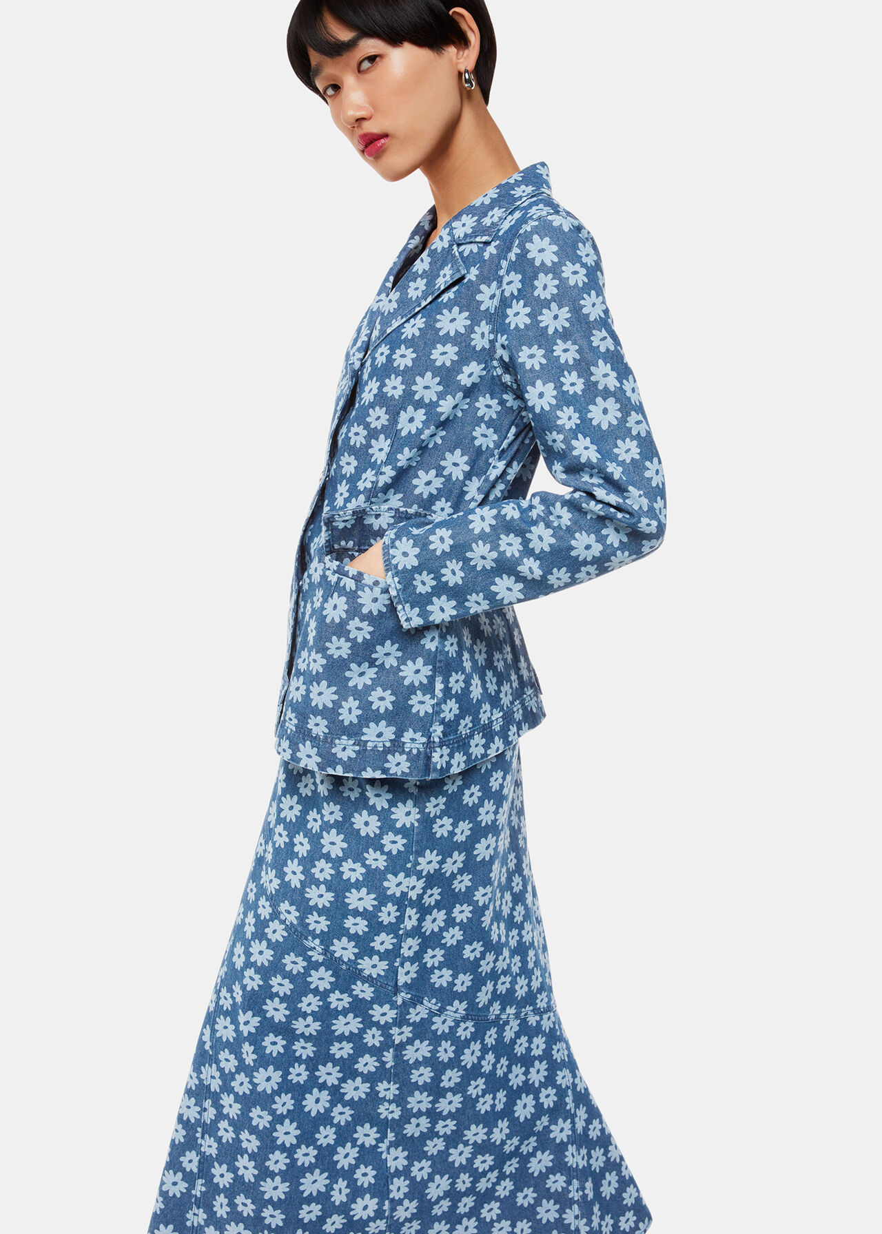 Graphic Daisy Denim Blazer